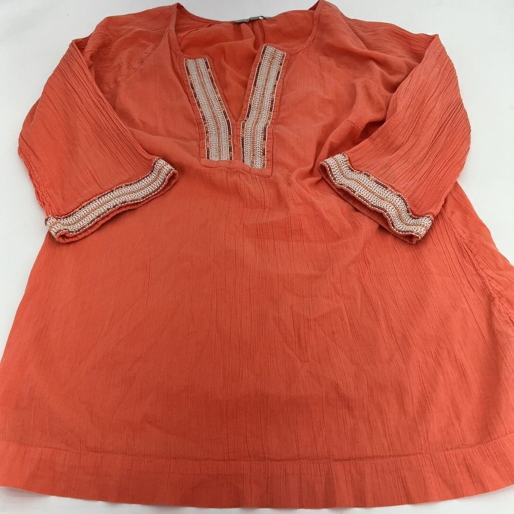 Athleta Mariana Tunic Top Orange Embroidered Top Size M